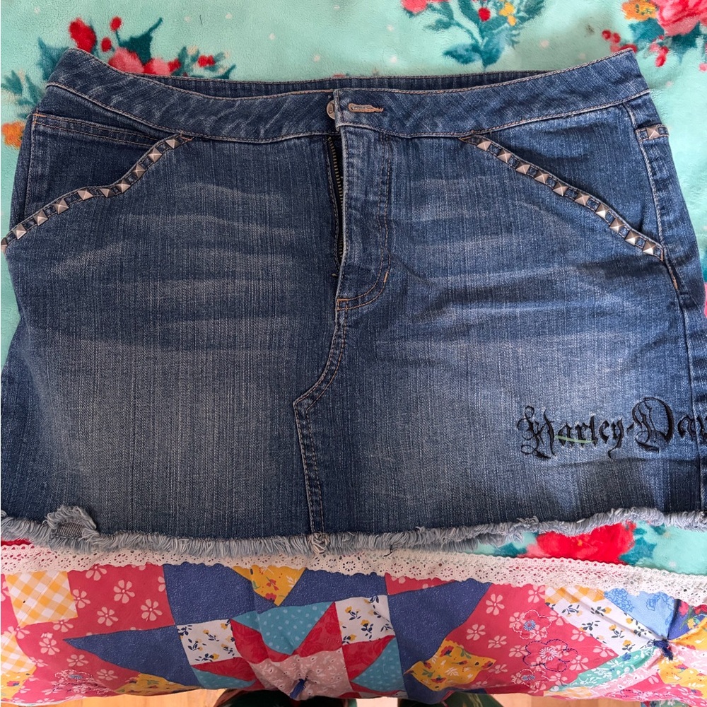 Harley-Davidson Embellished Denim Mini Skirt